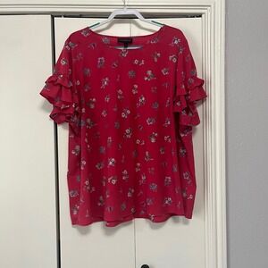 Lane Bryant Magenta Pink Floral Ruffle Sleeve Blouse Top Plus Size 26